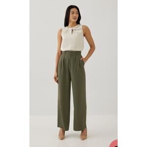 Love Bonito Monalise Pleat Straight Leg Pants 6 Bottle Green High Rise Tailored